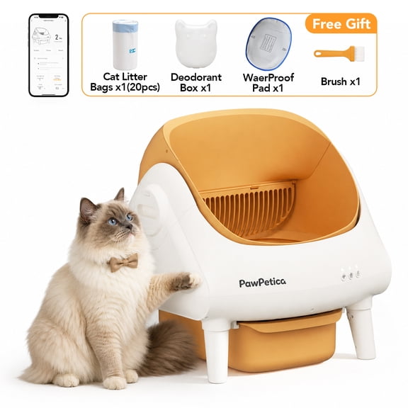 PawPetica Litter Smart Box Hands-Free Cleaning, Odor Control, and Ultra-Quiet Design,App Controlled, with Safety Sensor, Removable and Washable Liner, 10.5L Large Bin