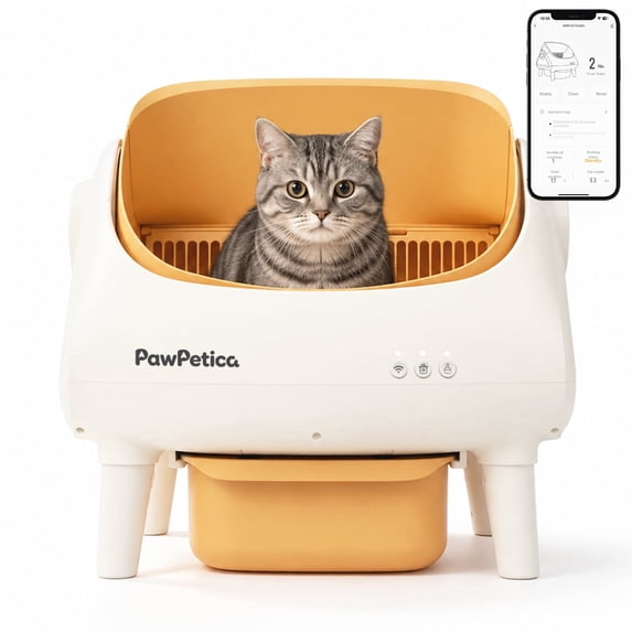 PawPetica Open-Top Automatic Cat Litter Box, Self-Cleaning with App Control Wifi, Odor-Free Waste Disposal includes Trash Bags