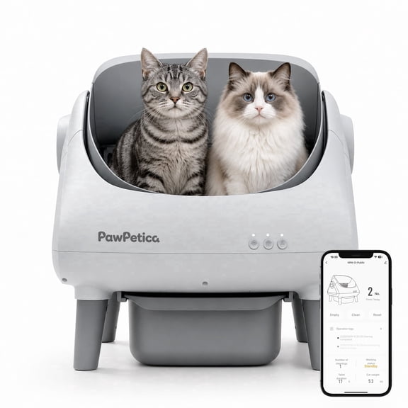 PawPetica Self Cleaning Litter Box,Open Top Automatic Litter Box with App Control for Multiple Cats,Safety Sensors Protection,Large Waste Bin