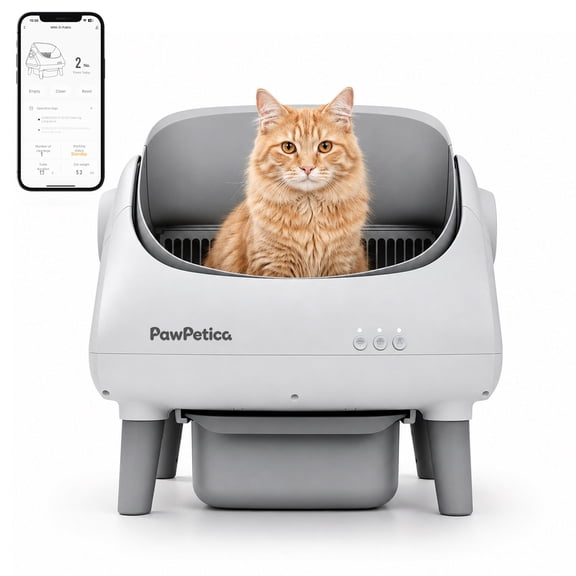 PawPetica Self Cleaning Litter Box Large Automatic App Controlled ABS Self-Cleaning Cat Litter Box Set with Waste Bag, Gray