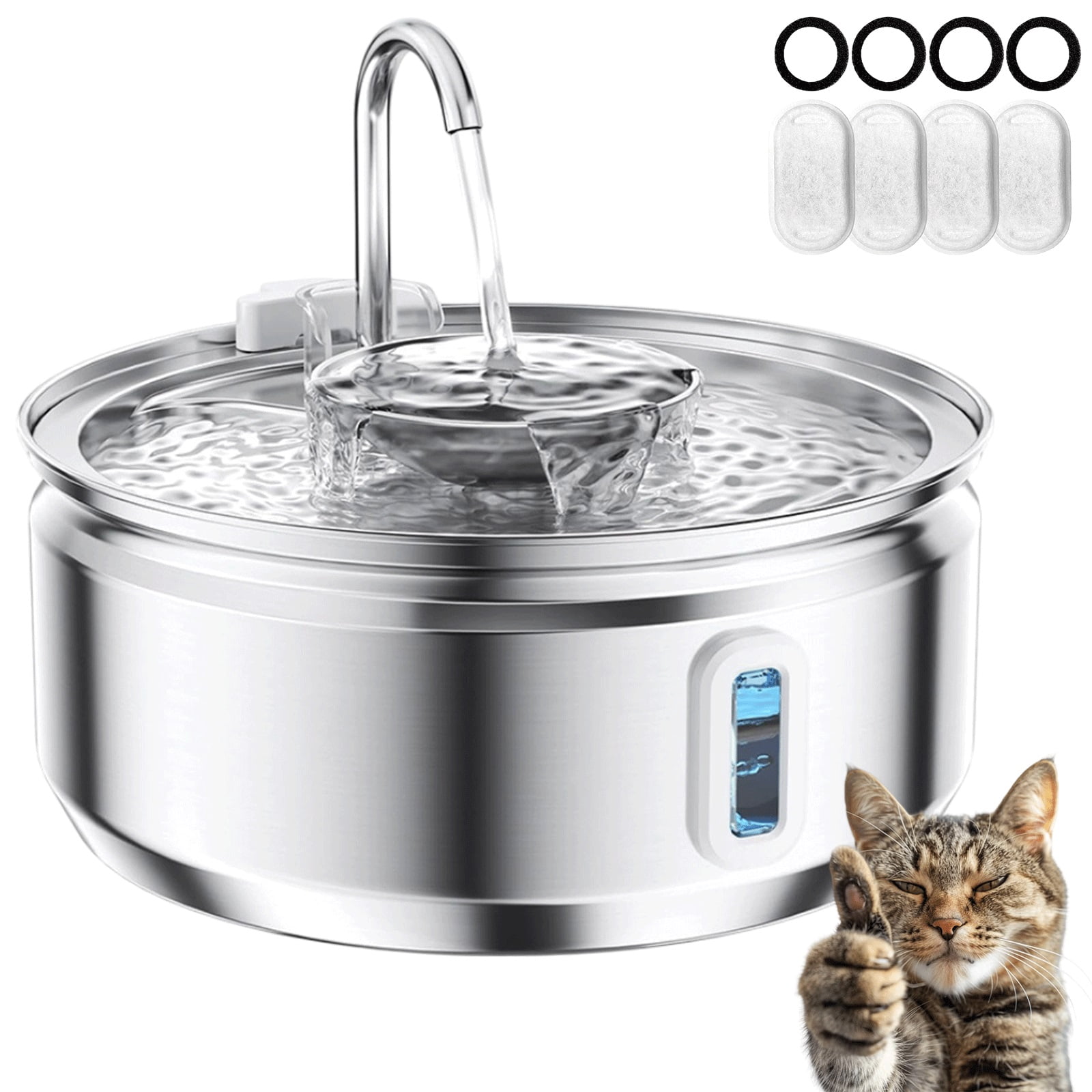 PawQuench Automatic Pet Water Fountain, Fountain Pump with Filter Elements, 3.2L/108oz Stainless Steel Cat & Dog Drinking Fountain Indoor/Outdoor - Ultra-Quiet for Small Large Pets