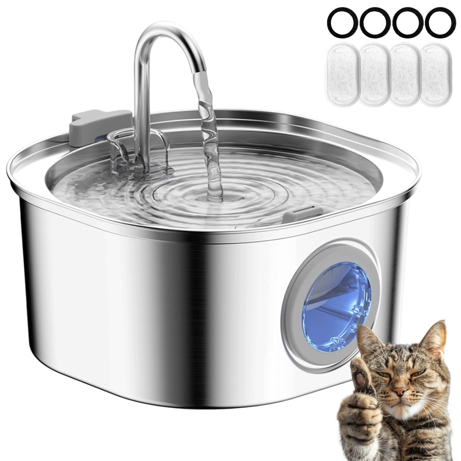 PawQuench Automatic Pet Water Fountain, Fountain Pump with Filter Elements, 3.2L/108oz Stainless Steel Cat & Dog Drinking Fountain Indoor/Outdoor - Ultra-Quiet for Small Large Pets