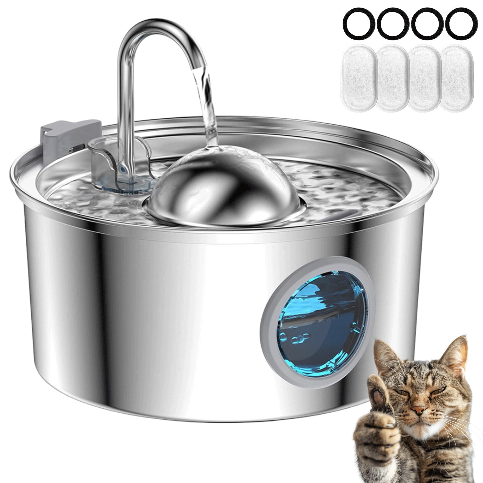 PawQuench Automatic Pet Water Fountain, Fountain Pump with Filter Elements, 3.2L/108oz Stainless Steel Cat & Dog Drinking Fountain Indoor/Outdoor - Ultra-Quiet for Small Large Pets