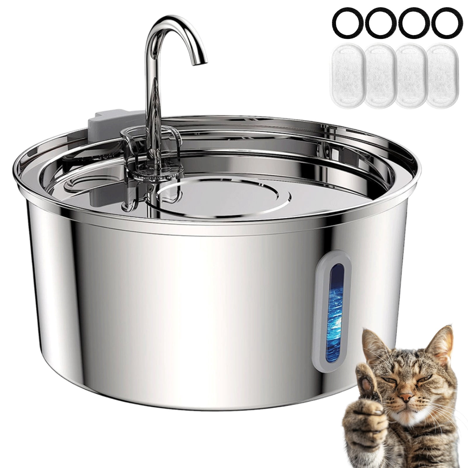 PawQuench Automatic Pet Water Fountain, Fountain Pump with Filter Elements, 3.2L/108oz Stainless Steel Cat & Dog Drinking Fountain Indoor/Outdoor - Ultra-Quiet for Small Large Pets