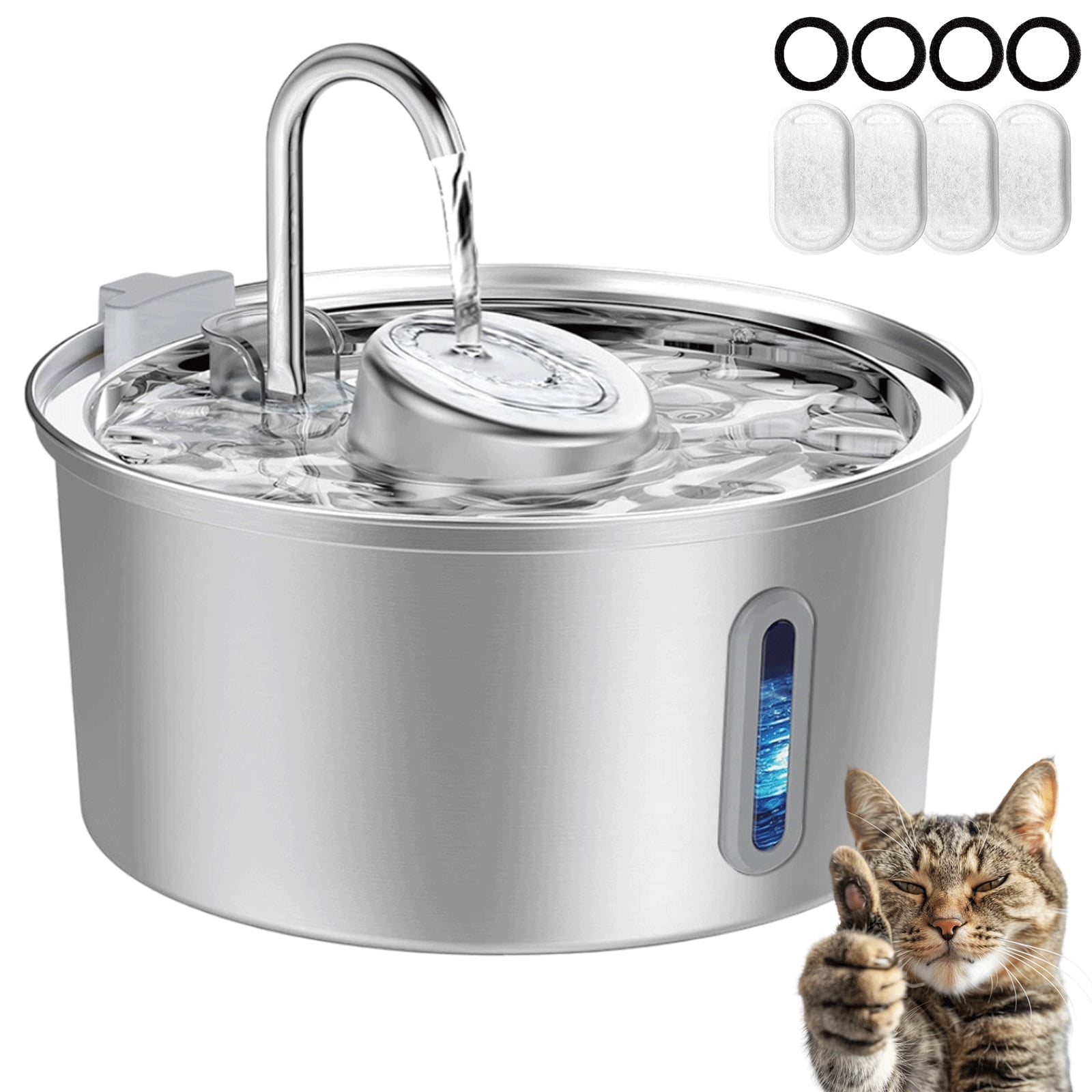 PawQuench Automatic Pet Water Fountain, Fountain Pump with Filter Elements, 3.2L/108oz Stainless Steel Cat & Dog Drinking Fountain Indoor/Outdoor - Ultra-Quiet for Small Large Pets