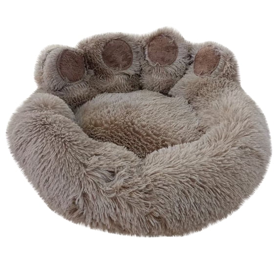 PawShapeCalmingPetBed,PlushFauxFurDonutBedforDogs&Cats,MachineWashable,Non-SlipBottom,Coffee,L