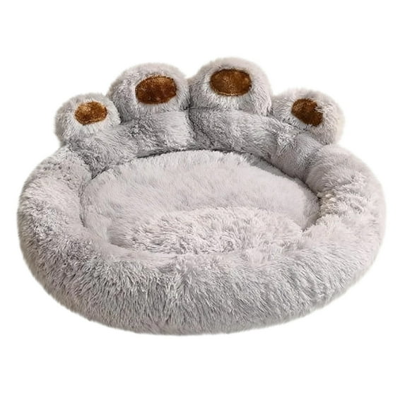 PawShapeCalmingPetBed,PlushFauxFurDonutBedforDogs&Cats,MachineWashable,Non-SlipBottom,Gray,L