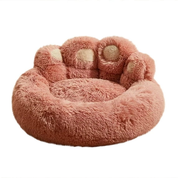 PawShapeCalmingPetBed,PlushFauxFurDonutBedforDogs&Cats,MachineWashable,Non-SlipBottom,Pink,S