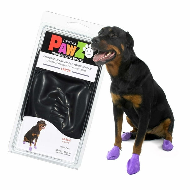 PawZ Rubber Dog Boots for Large Dogs 12pk, Large Black Dog Booties
