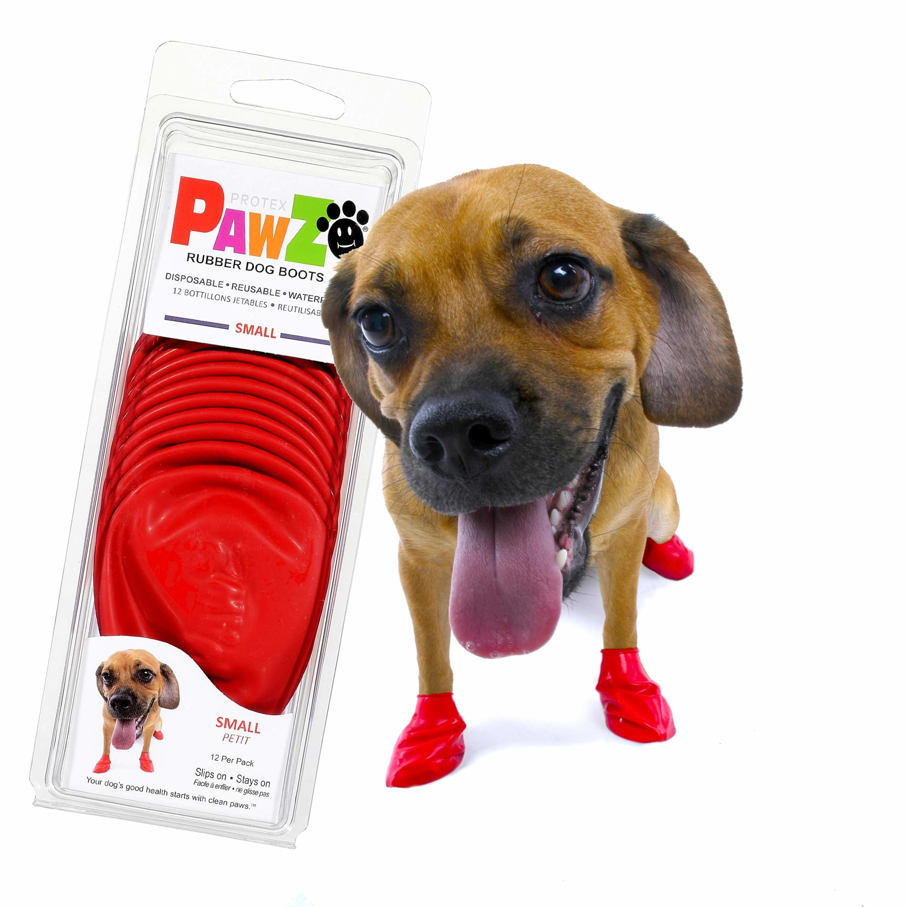 PawZ Rubber Dog Boots for Small Dogs 12pk, Small Red Dog Booties