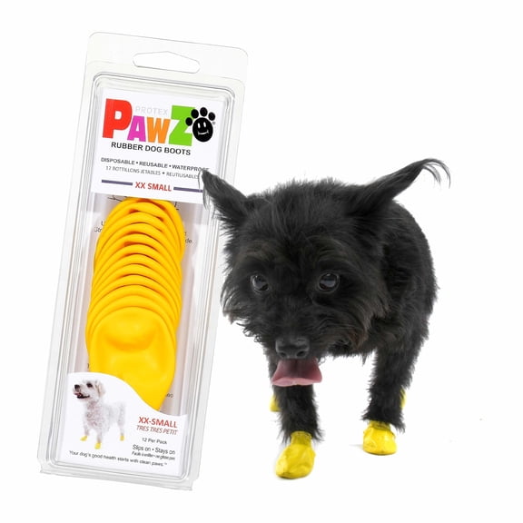 PawZ Rubber Dog Boots for Small Paws - All-Weather Waterproof Dog Shoes, Anti-Slip Traction for Rain, Snow, Mud & Hot Pavement - Pull-On Dog Booties, Yellow - XX-Small (1"-1.5") - Pack of 12