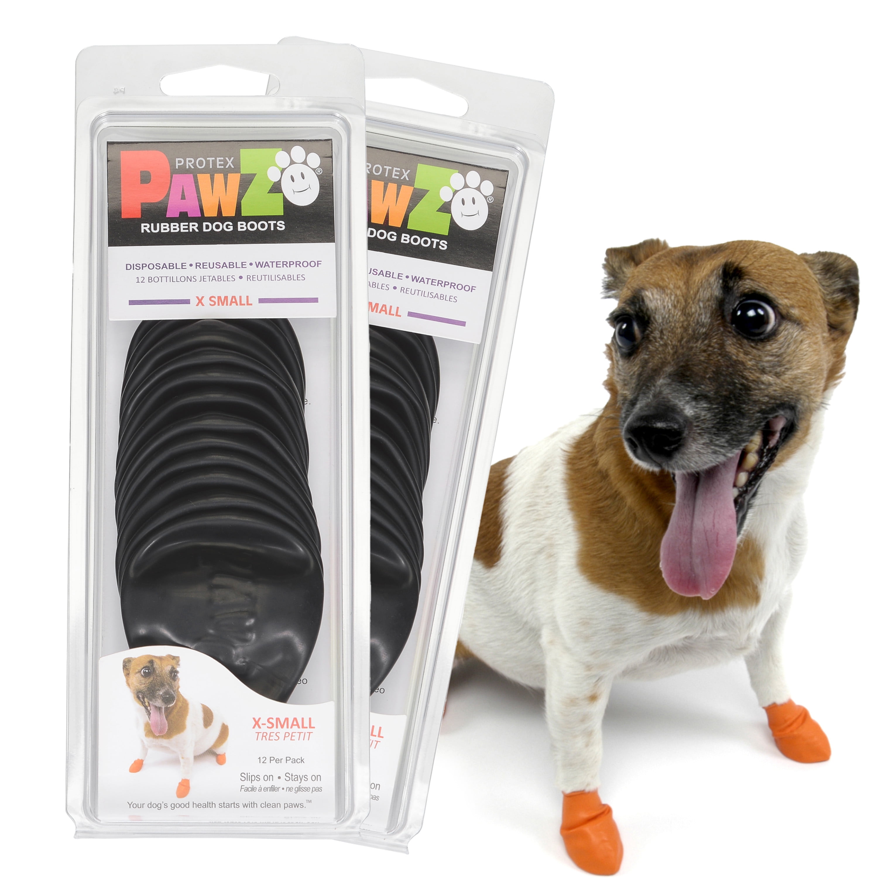 PawZ Rubber Dog Boots for Small Dogs 12pk x2, XSmall Black Dog Booties