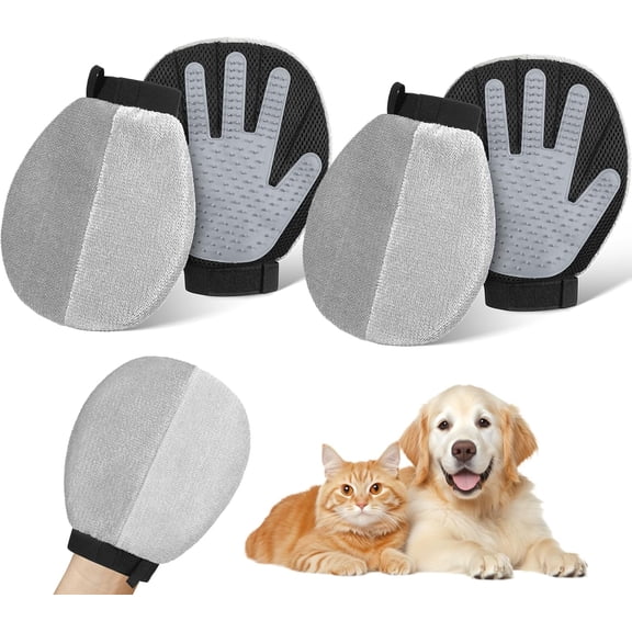 Pawaboo 2 Pack Pet Hair Removal Gloves, Dual-Side Electrostatic Hair Removal & Silicone Fur Brush for Dogs and Cats, Reusable Five-Finger Pet Fur Grooming Glove for Couch Carpet Clothes,Gray