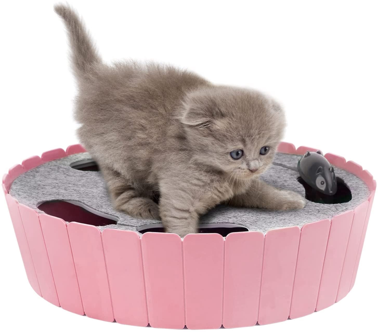 Pawaboo Cat Toy with Running Mouse, Electric Interactive Motion Cat Toy Automatic Rotating Teaser Pop and Play Hide and Seek Hunt Peekaboo Cat Toy for Pet Cat Kitten Play Fun Excercise, Pink