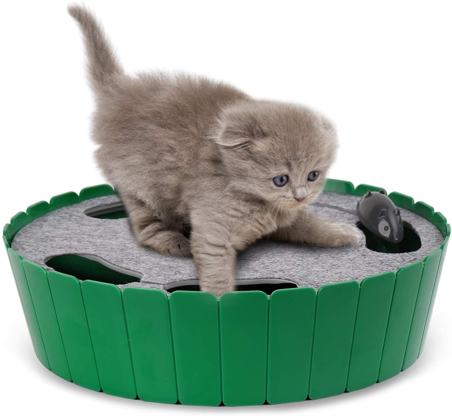 Pawaboo Cat Toy with Running Mouse, Motion Cat Toy Teaser for Indoor Cats, Pop and Play Hide Seek Cat Toy Hunting Mouse for Pet Cat Kitten Play Fun Exercise, Green