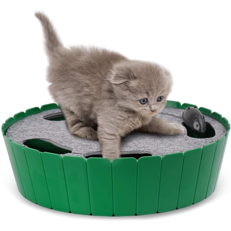 Pawaboo Cat Toy with Running Mouse, Motion Cat Toy Teaser for Indoor Cats, Pop and Play Hide Seek Cat Toy Hunting Mouse for Pet Cat Kitten Play Fun Exercise, Green