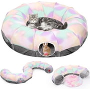 Pawaboo Cat Tunnel with Cat Bed, Spliceable Design, Cool Gradient, Fun Balls, Spacious 35.4in Diameter, Foldable and Lightweight