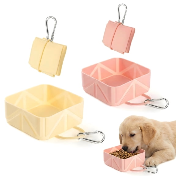 Pawaboo Collapsible Dog Bowls 2 Pack, Silicone Feeding Watering Bowls with Lids & Carabiners for Dogs Cats, Portable Water Feeder Food Bowl for Walking Traveling Home Use