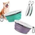 thumbnail image 1 of Pawaboo Collapsible Dog Bowls 2 Pack, Silicone Feeding Watering Bowls with Lids & Carabiners for Dogs Cats, Portable Water Feeder Food Bowl for Walking Traveling Home Use, 450ml, Violet+Turquoise, 1 of 8