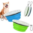thumbnail image 1 of Pawaboo Collapsible Dog Bowls 2 Pack, Silicone Feeding Watering Bowls with Lids & Carabiners for Dogs Cats, Portable Water Feeder Food Bowl for Walking Traveling Home Use, 1000ml, Blue + Green, 1 of 9