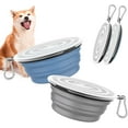 thumbnail image 1 of Pawaboo Collapsible Dog Bowls 2 Pack, Silicone Feeding Watering Bowls with Lids & Carabiners for Dogs Cats, Portable Water Feeder Food Bowl for Walking Traveling Home Use, Blue + Grey, 1 of 6
