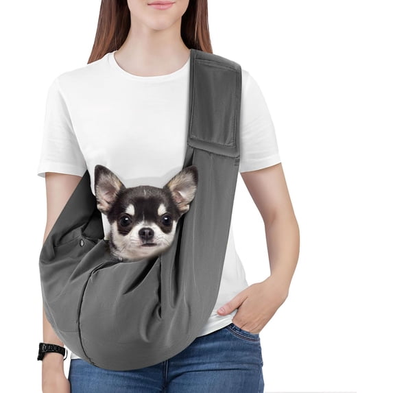 Pawaboo Small Dog Sling Carrier, Reversible Hands Free Dog Sling Carriers for Small Dogs and Cats, Puppy Slings Carrier with Adjustable Strap Buckle & Safety Harness, Puppy Essentials, Dark Gray