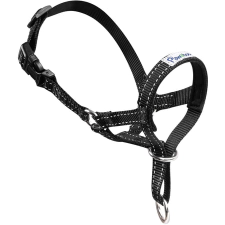 Pawaboo Dog Head Collar Halter, Head Halter Collar for Dog, Dog Muzzle Nylon Reflective Adjustable Loop Anti-Biting Barking Control Easy Fit Dog Stops Dog Pulling Head Leash, Medium Size, Black