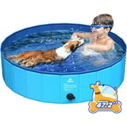 Pawaboo Foldable Dog Bath Pool, Pet Dog Swimming Pool Easy Storage, Hard Scratch Resistant Pet Bath Tub for Puppies Cats, Portable Pet Kiddie Wading Bathing Pool (47''D x 12''H, L)