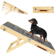 Pawaboo Foldable Dog Ramp for Bed, Portable Wooden Pet Ramp, 4 Adjustable Height from 7.9" to 17.7", Stable Pet Steps Fit for Small Dogs Cat with Non-Slip Pad, Use for Low Bed Couch Stairs