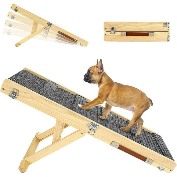 Pawaboo Foldable Dog Ramp for Couch, Portable Wooden Pet Ramp, 4 Adjustable Height from 7.9" to 17.7", Stable Pet Steps Fit for Small Medium Dogs Cat with Non-Slip Mat, Use for Car Couch Bed Stairs
