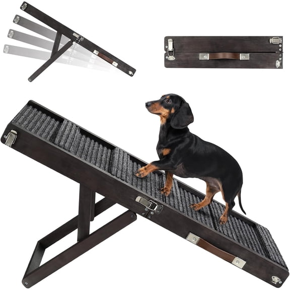 Pawaboo Foldable Dog Ramp for Couch, Small Dog Ramp for Bed Pet Ramps for Small Dogs, 4 Adjustable Height from 13.6" to 21", Stable Pet Steps with Non-Slip Pad, Use for Low Bed Couch Stairs, Black