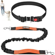 Pawaboo Hands-Free Dog Leash with Waist Belt, Elastic Dog Waist Leash with Wider Belt, Reflective Dog Running Belt Absorbing Shock, Durable Padded Handle Bungee Leash for Dogs (25-150 lbs, Black)