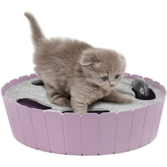 Pawaboo Interactive Cat Toy with Running Mouse, Electronic Motion Cat Toy Automatic Teaser Cats, Pop and Play Hide Cat Toy Hunting Mouse for Kitten Play Fun Exercise, Purple