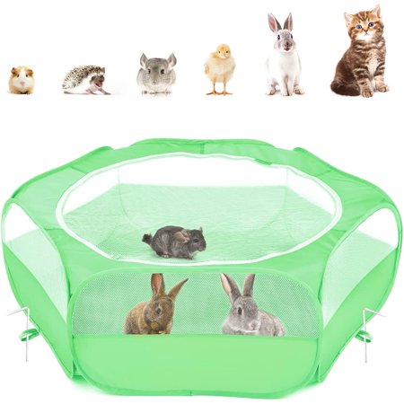Pawaboo Small Animal Playpen, Waterproof Small Pet Cage Tent with Zippered Cover, Portable Outdoor Yard Fence with 3 Metal Rod for Kitten/Puppy/Guinea Pig/Rabbits/Hamster/Chinchillas, Mint Green