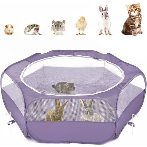 Pawaboo Small Animals Playpen, Breathable & Waterproof Small Pet Cage Tent with Zippered Cover, Portable Outdoor Yard Fence for Kitten/Puppy/Guinea Pig/Rabbits/Hamster/Chinchillas, Purple