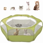 Pawaboo Small Animals Playpen, Waterproof Small Pet Cage Tent with Zippered Cover, Portable Outdoor Yard Fence with 3 Metal Rod for Kitten/Puppy/Guinea Pig/Rabbits/Hamster/Chinchillas, Green