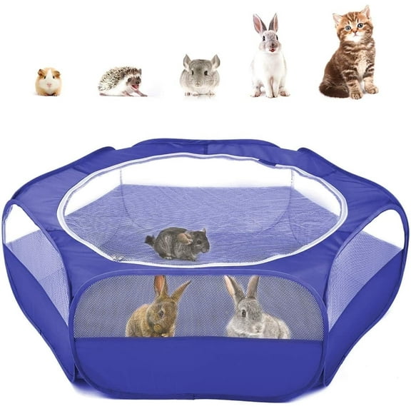 Pawaboo Small Animals Playpen, Waterproof Small Pet Cage Tent with Zippered Cover, Portable Outdoor Yard Fence with 3 Metal Rod for Kitten/Puppy/Guinea Pig/Rabbits/Hamster/Chinchillas, Indigo