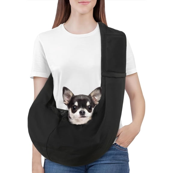 Pawaboo Small Dog Sling Carrier, Reversible Hands Free Dog Sling Carriers for Small Dogs and Cats, Puppy Slings Carrier with Safety Harness, Puppy Essentials, Black