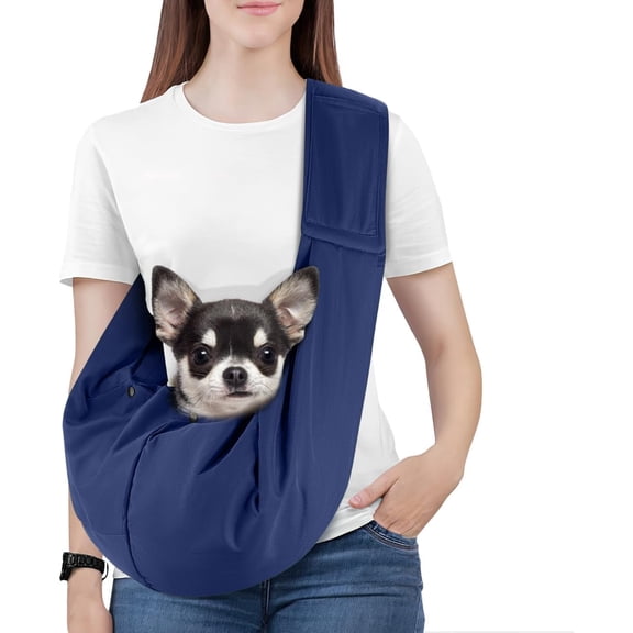 Pawaboo Small Dog Sling Carrier, Reversible Hands Free Dog Sling Carriers for Small Dogs and Cats, Puppy Slings Carrier with Safety Harness, Puppy Essentials, Indigo