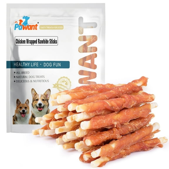 Pawant Dog Chews Treats Chicken Wrapped White Rawhide Sticks 1lb