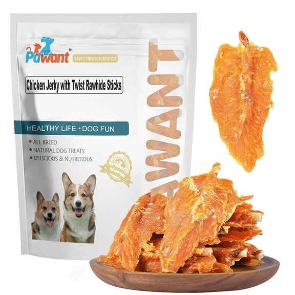 Pawant Dog Treats Chicken Jerky with Twist Rawhide Sticks Dogs Chews Treats 0.5lb/227g