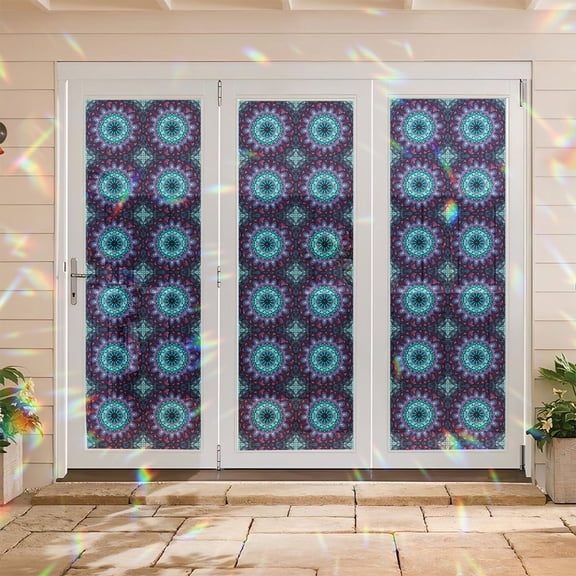 Pawberry 17.7x78.7 inches Geode & Crystal Slices Stained Glass Window Film, Decorative Geode & Crystal Slices Stained Glass Window Film