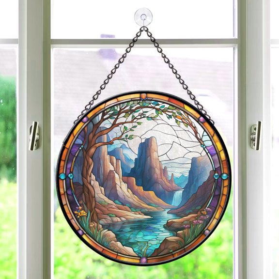 Pawberry Canyon Window Hanging Stained Glass, Canyon Suncatchers for Windows Stained Glass, Stained Glass Canyon suncatcher