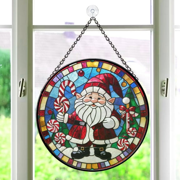Pawberry Gnome Window Hanging Stained Glass, Gnome Suncatchers for Windows Stained Glass, Stained Glass Gnome suncatcher