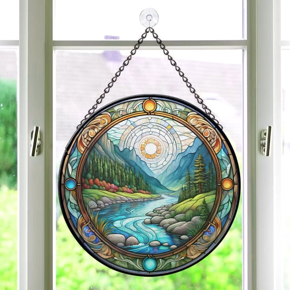 Pawberry River Window Hanging Stained Glass, River Suncatchers for Windows Stained Glass, Stained Glass River suncatcher