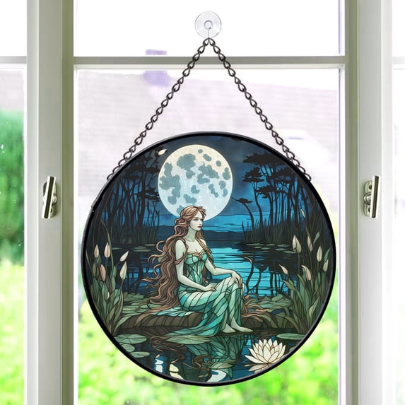 Pawberry Rusalka Window Hanging Stained Glass, Rusalka Suncatchers for Windows Stained Glass, Stained Glass Rusalka suncatcher