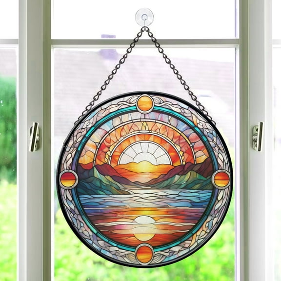Pawberry Sunset Window Hanging Stained Glass, Sunset Suncatchers for Windows Stained Glass, Stained Glass Sunset suncatcher