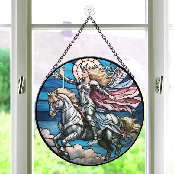 Pawberry Valkyrie Window Hanging Stained Glass, Valkyrie Suncatchers for Windows Stained Glass, Stained Glass Valkyrie suncatcher