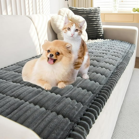 Pawcart Couch Cover, Pawlounge Plush Pet Couch Cover, Ultra-Soft Quilted Non-Slip Washable Sofa Protector, Waterproof Lining, Scratch Resistant, Ideal for Living Rooms & Recliners(Gray,23 * 23in)