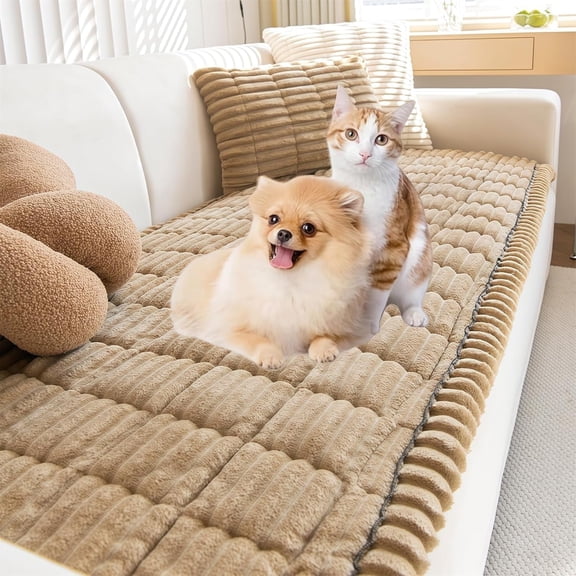 Plush Pet Couch Cover, Couch Cover, Ultra-Soft Quilted Non-Slip Washable Sofa Protector, Waterproof Lining, Scratch Resistant, Ideal for Living Rooms & Recliners(Khaki,23 * 23in)